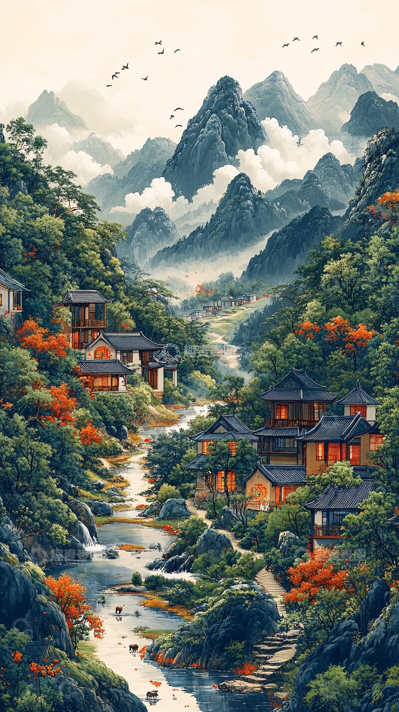 高清大图下载【趣麦麦图】稻田山水云稻田稻穗动物