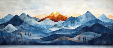 拼接牛仔布山水画1