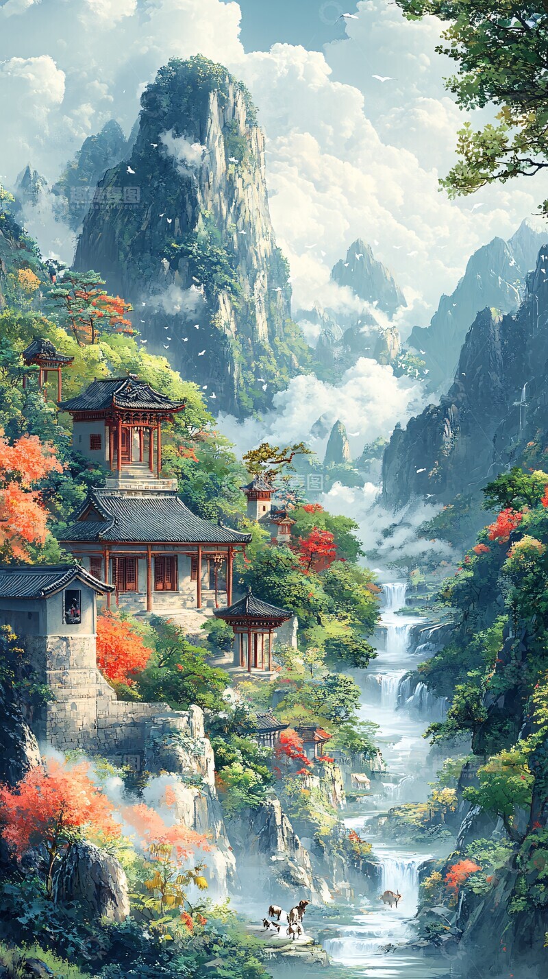 高清大图下载【趣麦麦图】稻田山水云稻田稻穗动物1