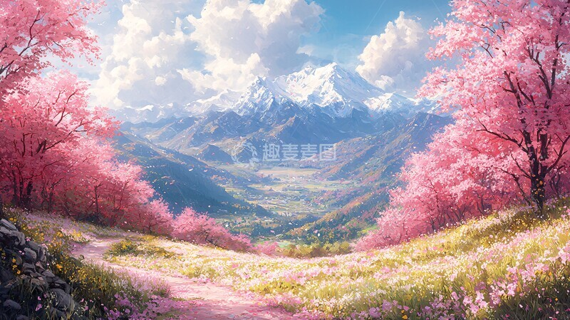 高清大图下载【趣麦麦图】茶园樱花阳光2