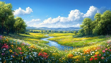 绿意花朵蜿蜒河2