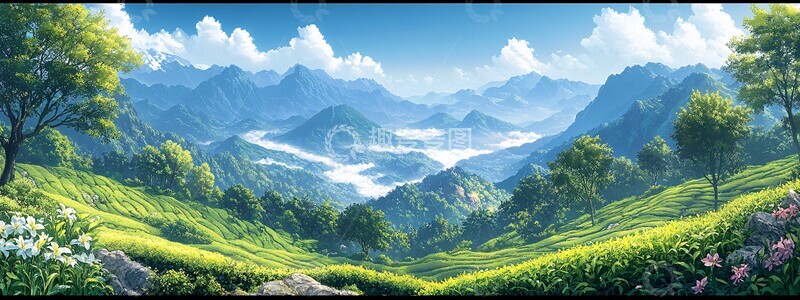 高清大图下载【趣麦麦图】茶园晨曦与果林2