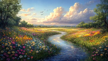 绿意花朵蜿蜒河1