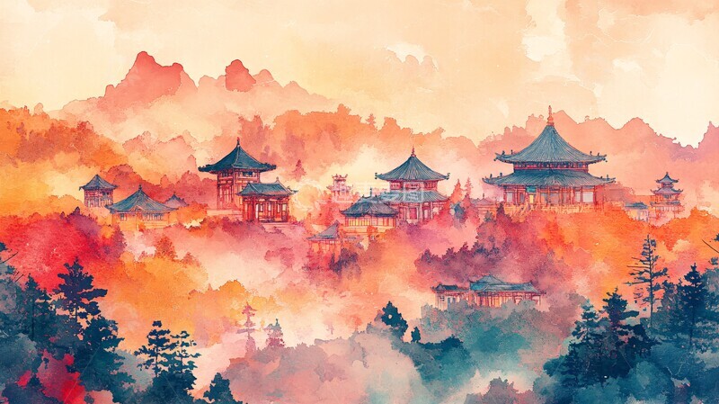 高清大图下载【趣麦麦图】彩色手绘中国风1