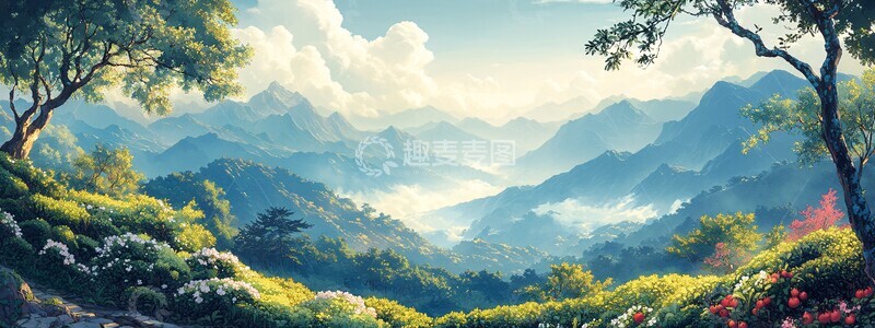 高清大图下载【趣麦麦图】茶园晨曦与果林1