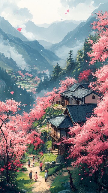 采茶山间孩童放风筝1