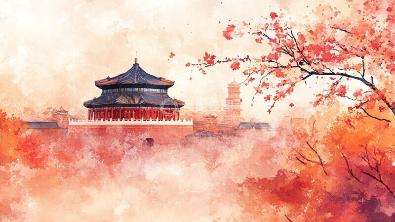 高清大图下载【趣麦麦图】彩色手绘中国风