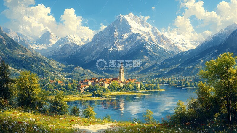 高清大图下载【趣麦麦图】山水村庄图山水村庄村民1