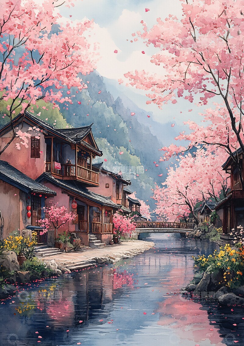 高清大图下载【趣麦麦图】樱花流水人家2