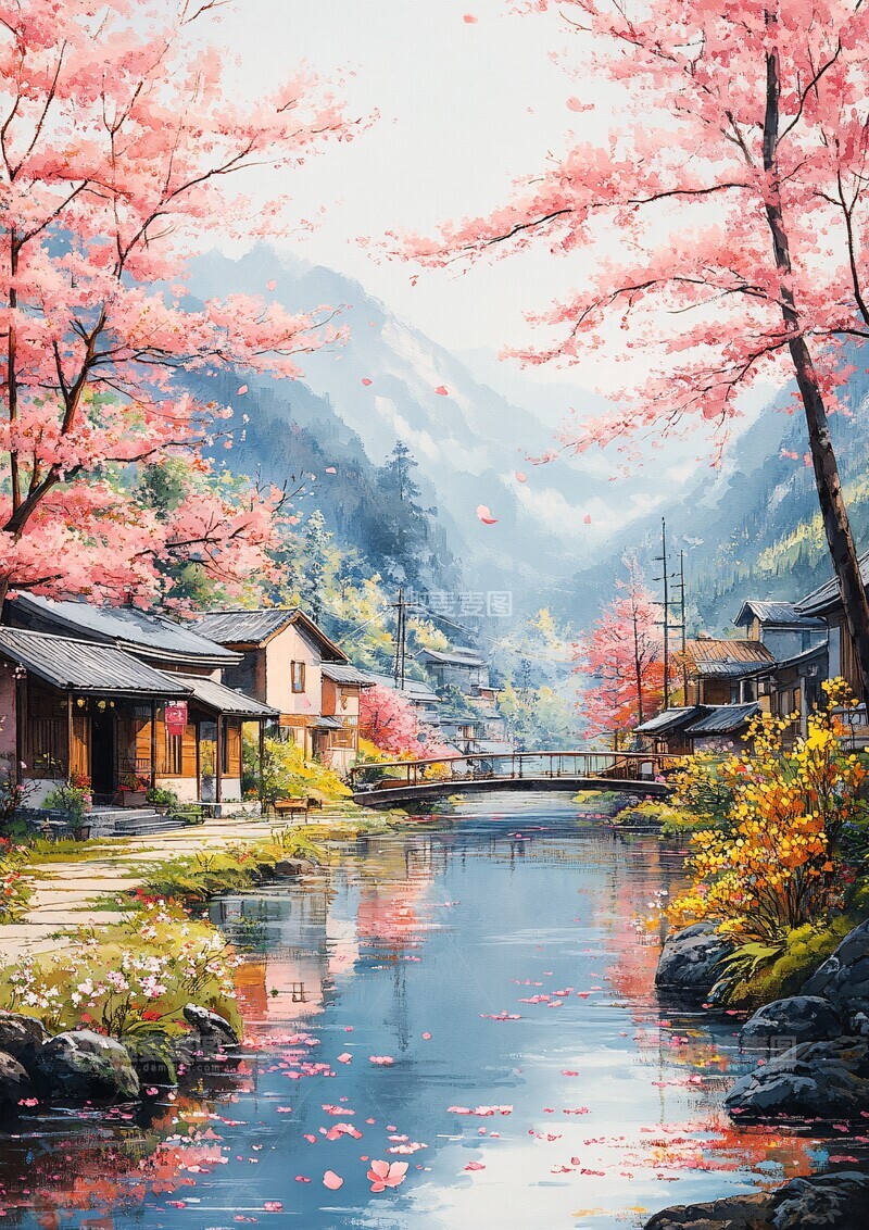 高清大图下载【趣麦麦图】樱花流水人家