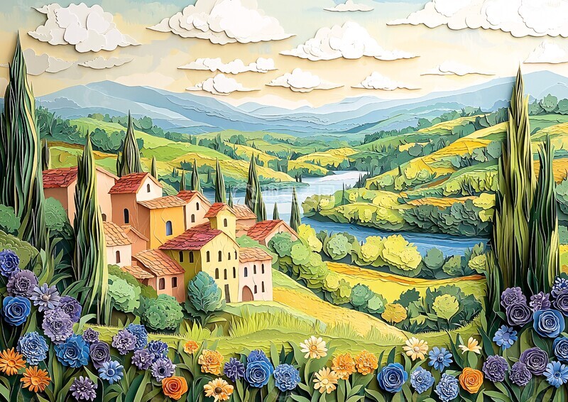 高清大图下载【趣麦麦图】-山间湖泊与古村2