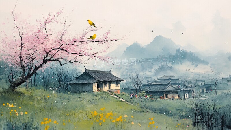 高清大图下载【趣麦麦图】桃林中的农家童趣2