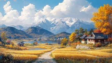 秋收水稻场景