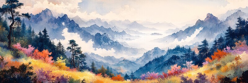 高清大图下载【趣麦麦图】稻田山水图稻田山水云雾