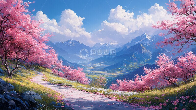 高清大图下载【趣麦麦图】茶园樱花阳光1