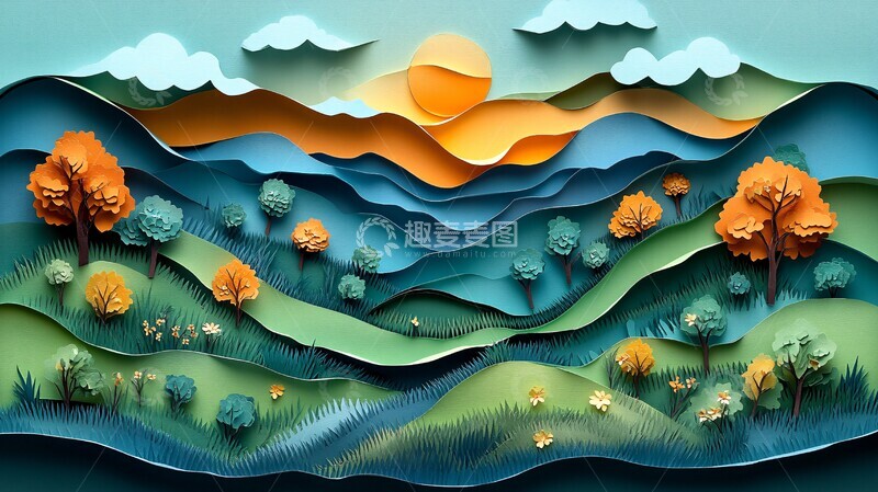 高清大图下载【趣麦麦图】纸艺乡村谷地1