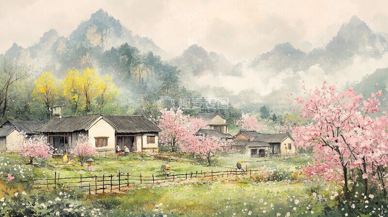 高清大图下载【趣麦麦图】桃林中的农家童趣1