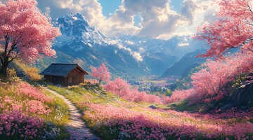 山桃盛开春日景