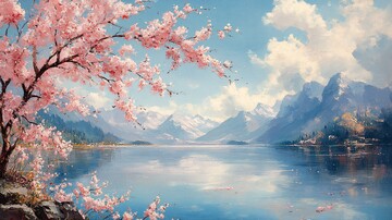 樱花湖景图樱花湖景花瓣1