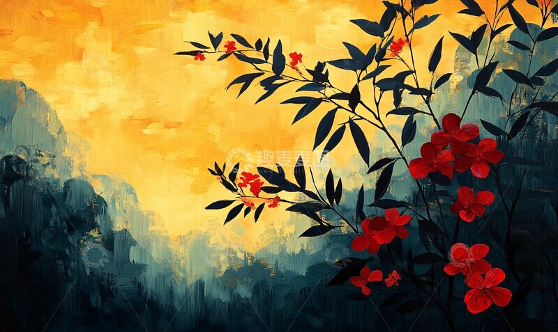 高清大图下载【趣麦麦图】绿色红色抽象森林1