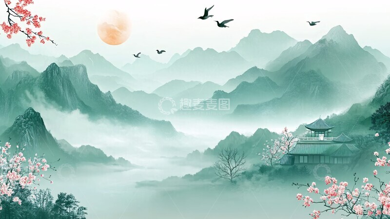 高清大图下载【趣麦麦图】雨季山水飞燕童骑牛