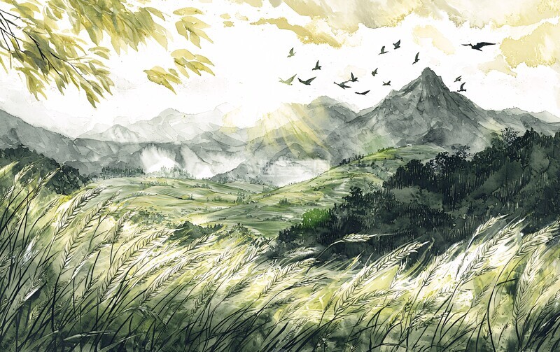 高清大图下载【趣麦麦图】立夏阳光绿山麦田