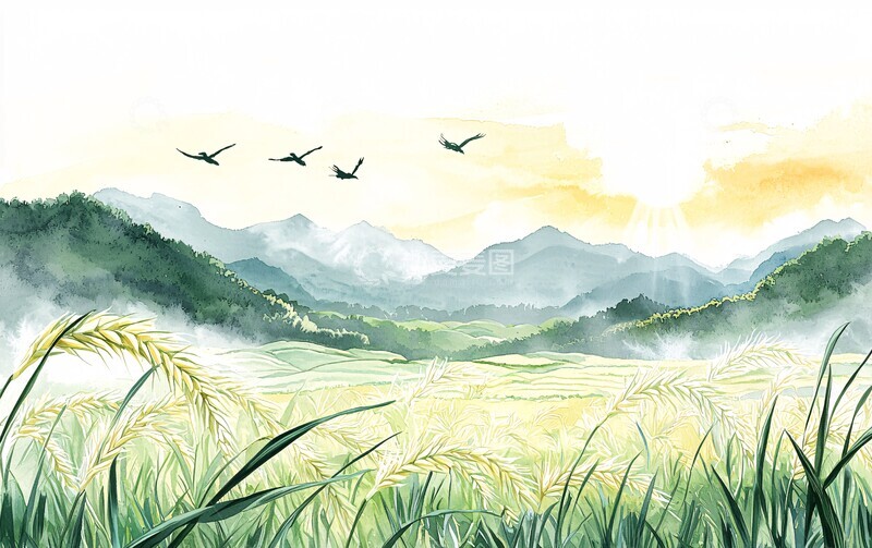 高清大图下载【趣麦麦图】立夏阳光绿山麦田2