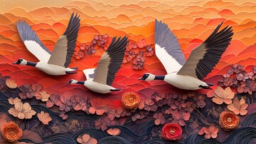 飞雁越花园飞雁花园剪纸1