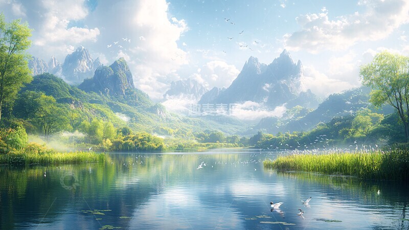 高清大图下载【趣麦麦图】青山绿水春景图