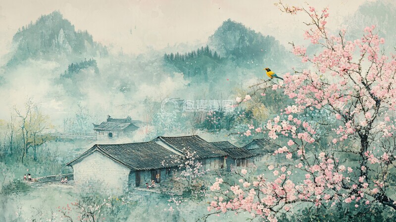 高清大图下载【趣麦麦图】桃林中的农家童趣