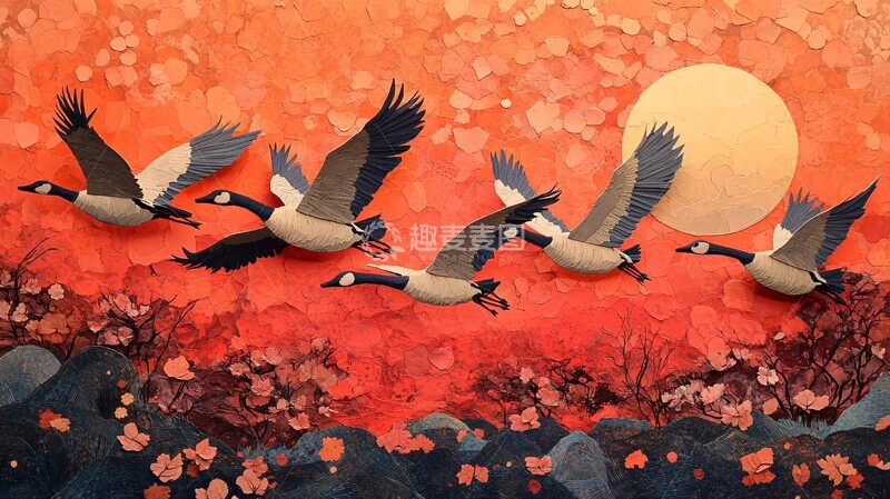 高清大图下载【趣麦麦图】飞雁越花园飞雁花园剪纸2