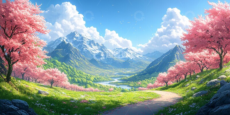 高清大图下载【趣麦麦图】樱桃树林与山谷1