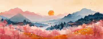 桃花盛开的乡村