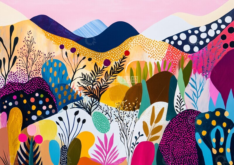 高清大图下载【趣麦麦图】山谷与植物抽象画1