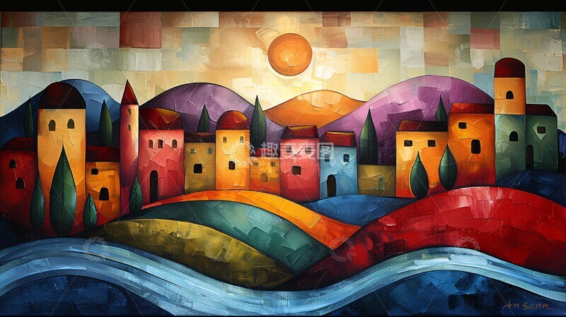 高清大图下载【趣麦麦图】葡萄田与河流1