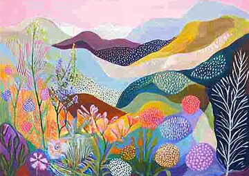山谷与植物抽象画