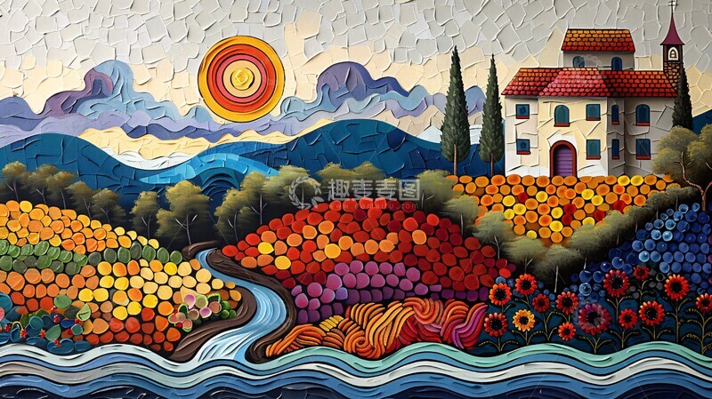 高清大图下载【趣麦麦图】葡萄田与河流