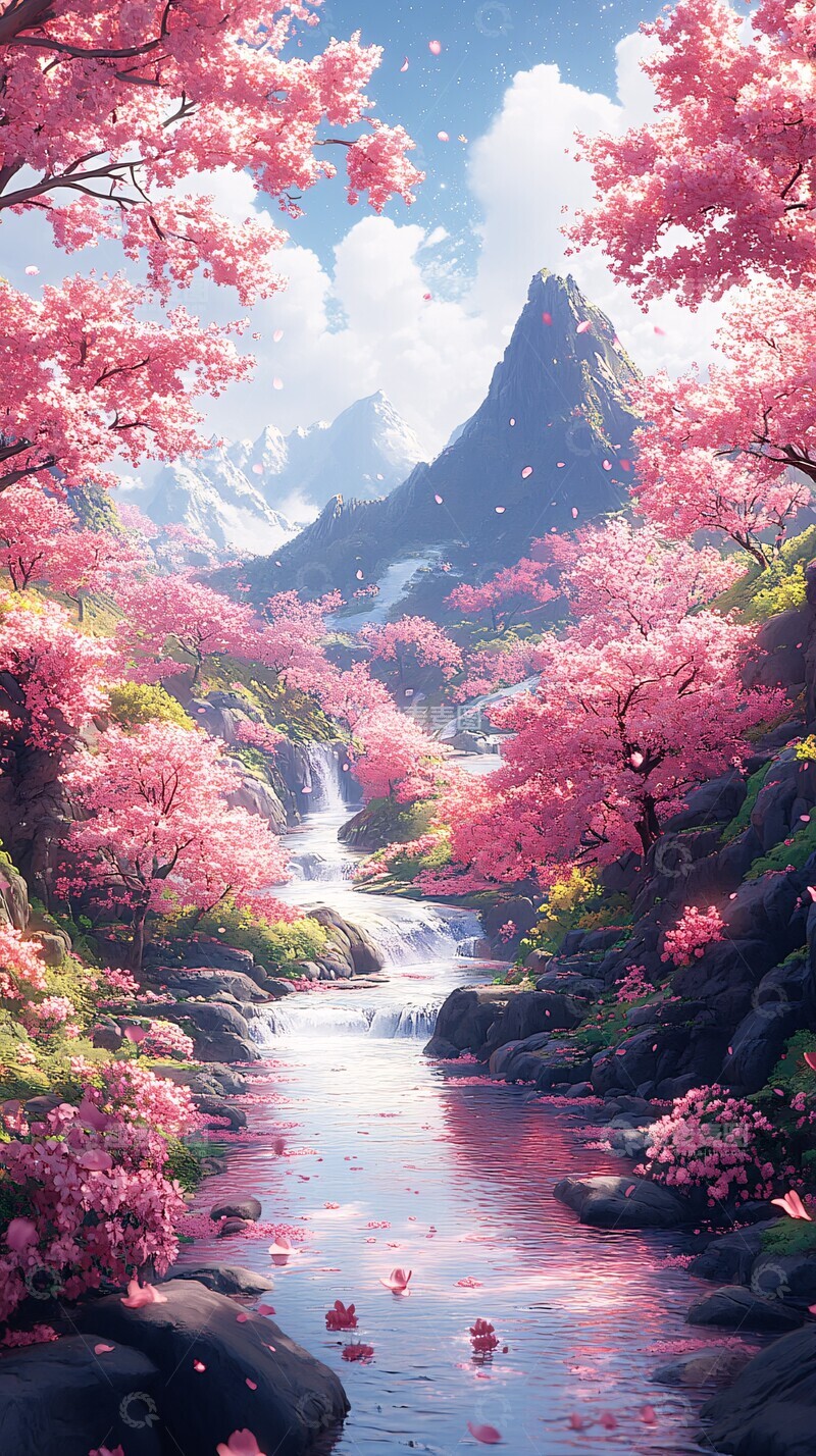 高清大图下载【趣麦麦图】樱花河谷樱花河谷山丘1