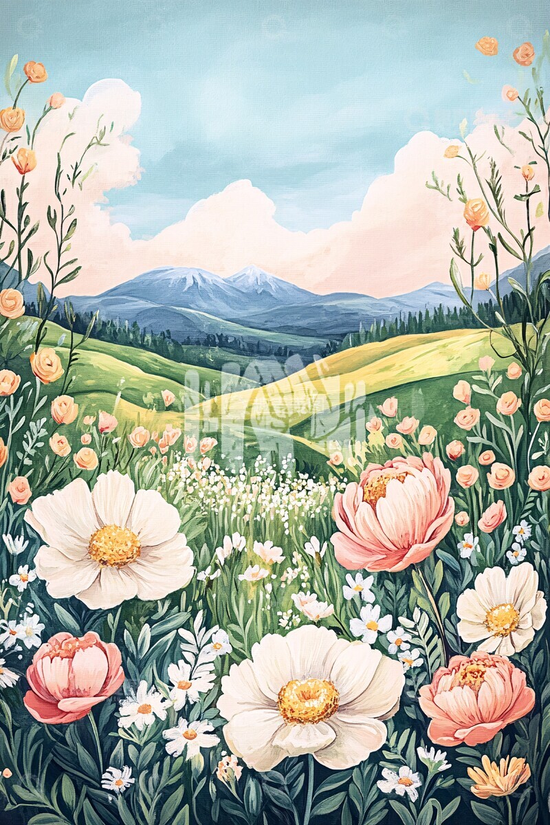 高清大图下载【趣麦麦图】滚动山丘盛开花朵2