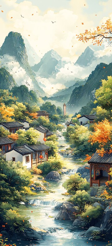 乡村风景图乡村风景河流