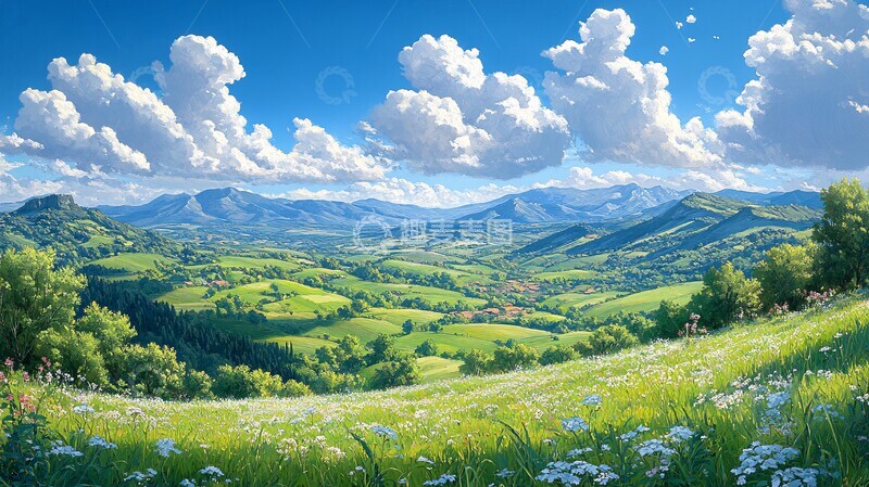 高清大图下载【趣麦麦图】青山白云乡村景