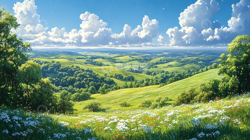 高清大图下载【趣麦麦图】青山白云乡村景2