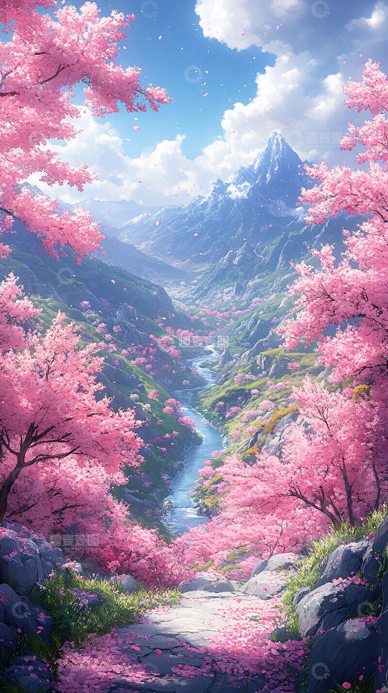 高清大图下载【趣麦麦图】樱花河谷樱花河谷山丘2