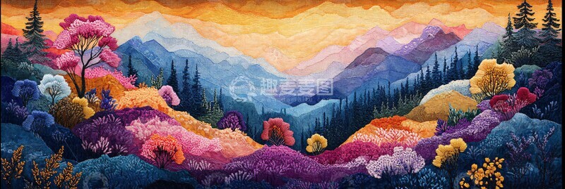 高清大图下载【趣麦麦图】湘西刺绣景观图案