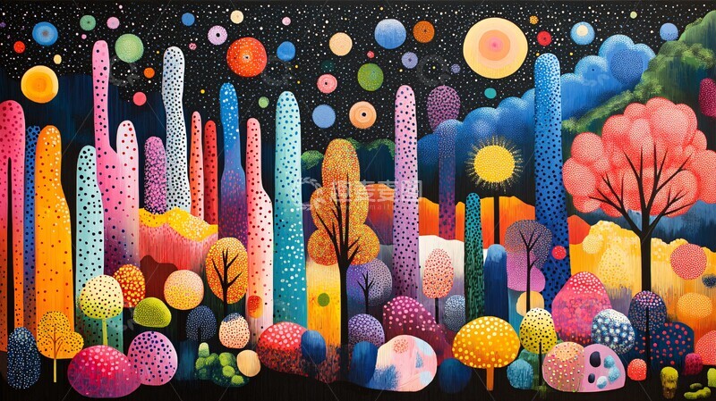 高清大图下载【趣麦麦图】草间弥生风格景观海报1