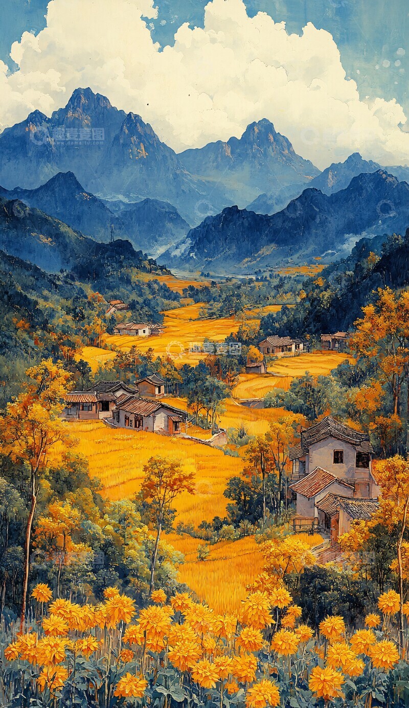 高清大图下载【趣麦麦图】稻田秋色图稻田秋色房屋