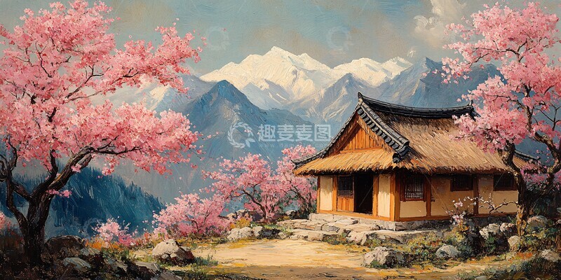 高清大图下载【趣麦麦图】樱花盛开韩屋旁