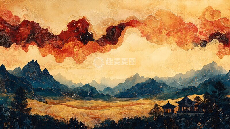 高清大图下载【趣麦麦图】金色田野与古村