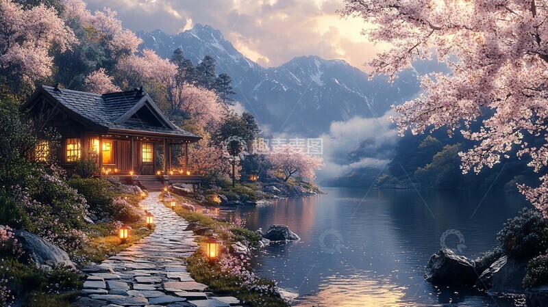 高清大图下载【趣麦麦图】-白樱石径木白樱石径樱树1