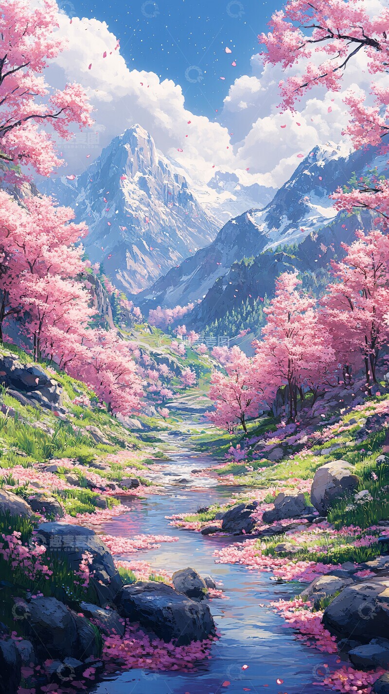 高清大图下载【趣麦麦图】樱花河谷樱花河谷山丘